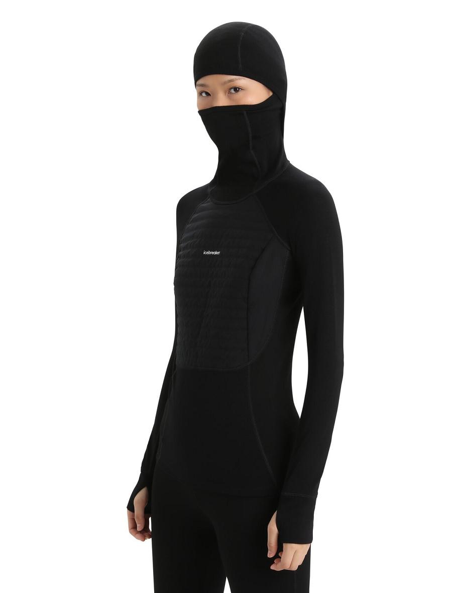 Black Women's Icebreaker ZoneKnit™ Merino Insulated Long Sleeve Hoodie Base Layers | USA 1885PJJQ